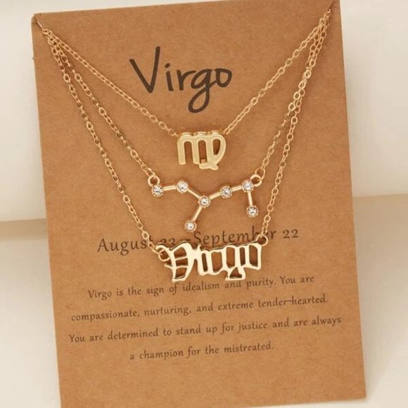 3pc Virgo Zodiac Golden Necklaces - Picture 1 of 3